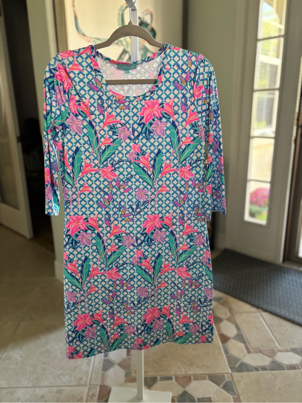 #080 Scoop SPF Dress in Blue and Pink Floral